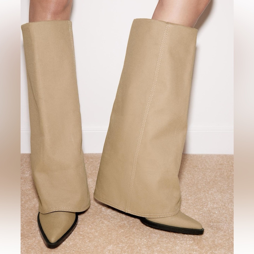 ZARA BEIGE FABRIC GAITER BOOTS